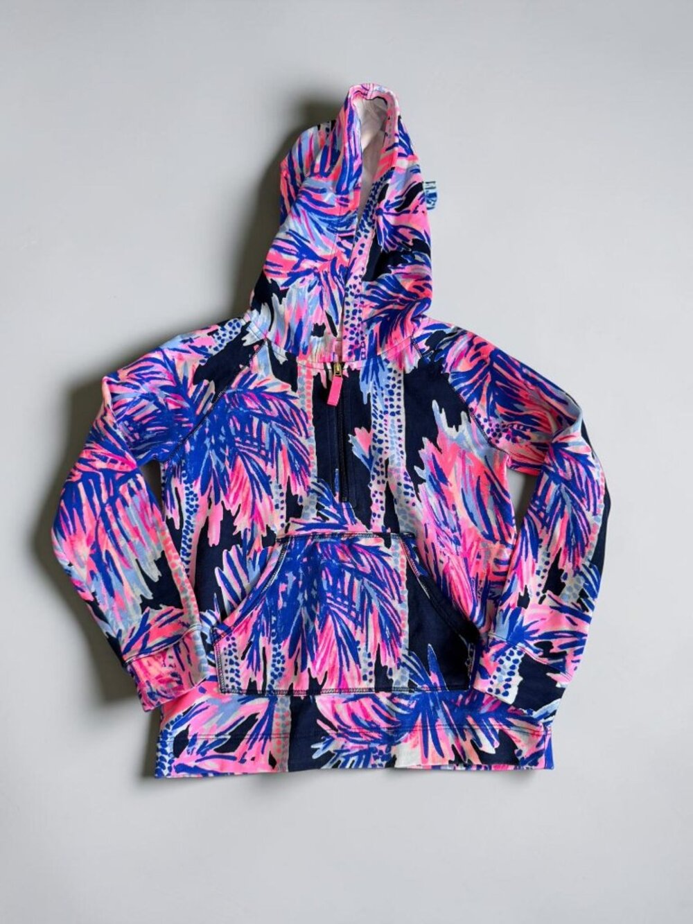 LILLY PULITZER Girls Popover Palm Tree Hoodie Size Small